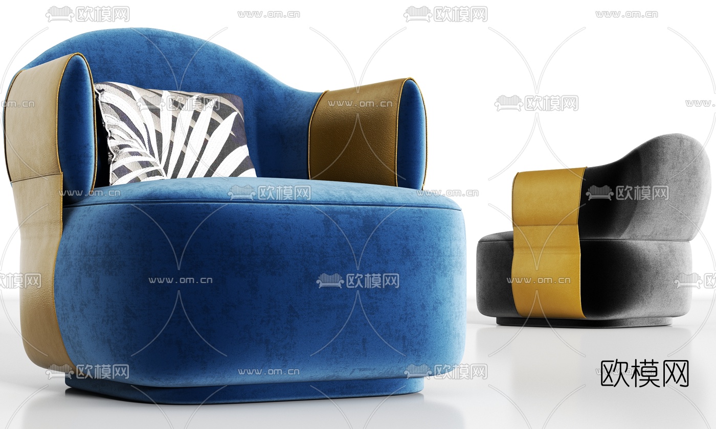 现代轻奢绒布单人沙发组合3d模型下载_ID10408300_3dmax免费模型-欧模网