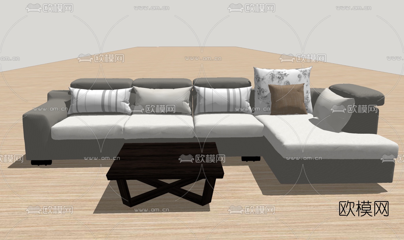 现代布艺沙发组合免费su模型-免费3dmax模型库-欧模网