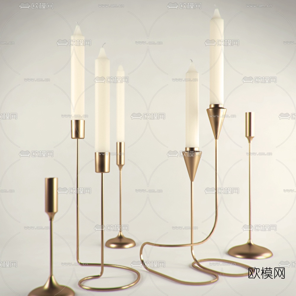 现代金属高脚烛台摆件3d模型下载（渲染图1）