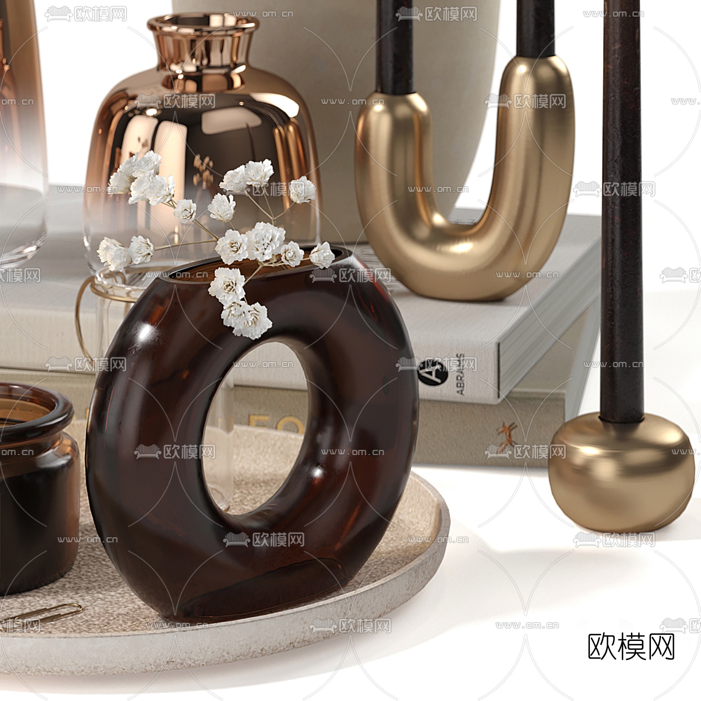 现代玻璃烛台花瓶摆件3d模型