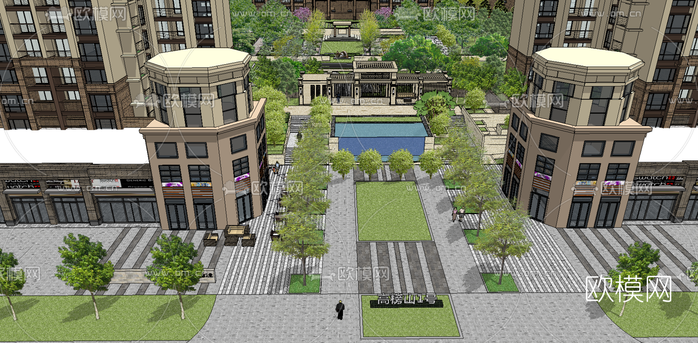 现代小区规划su模型下载（渲染图3）