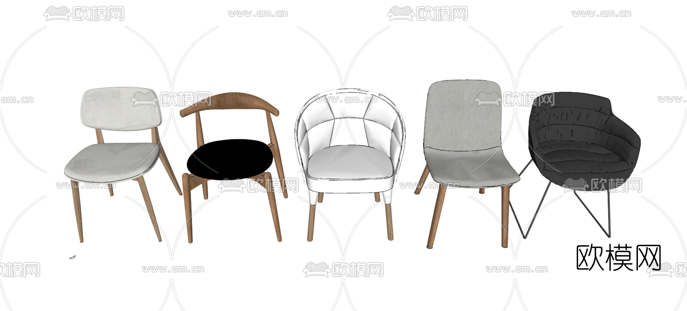 北欧原木单椅su模型下载（渲染图4）