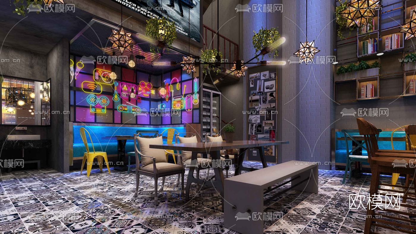 工业风主题餐厅3d模型