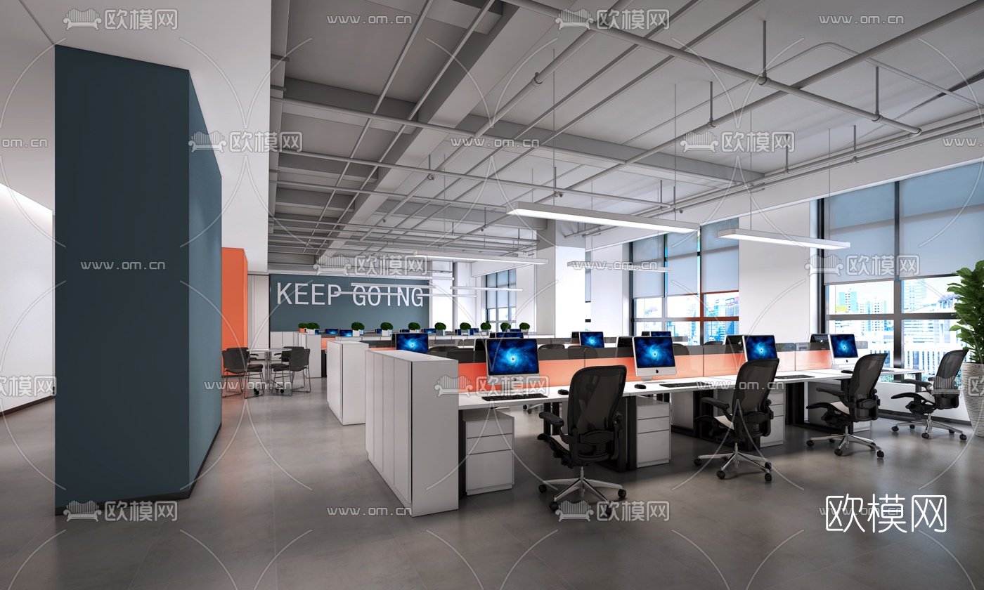工业风开放式办公室办公区3d模型35-免费3dmax模型库-欧模网