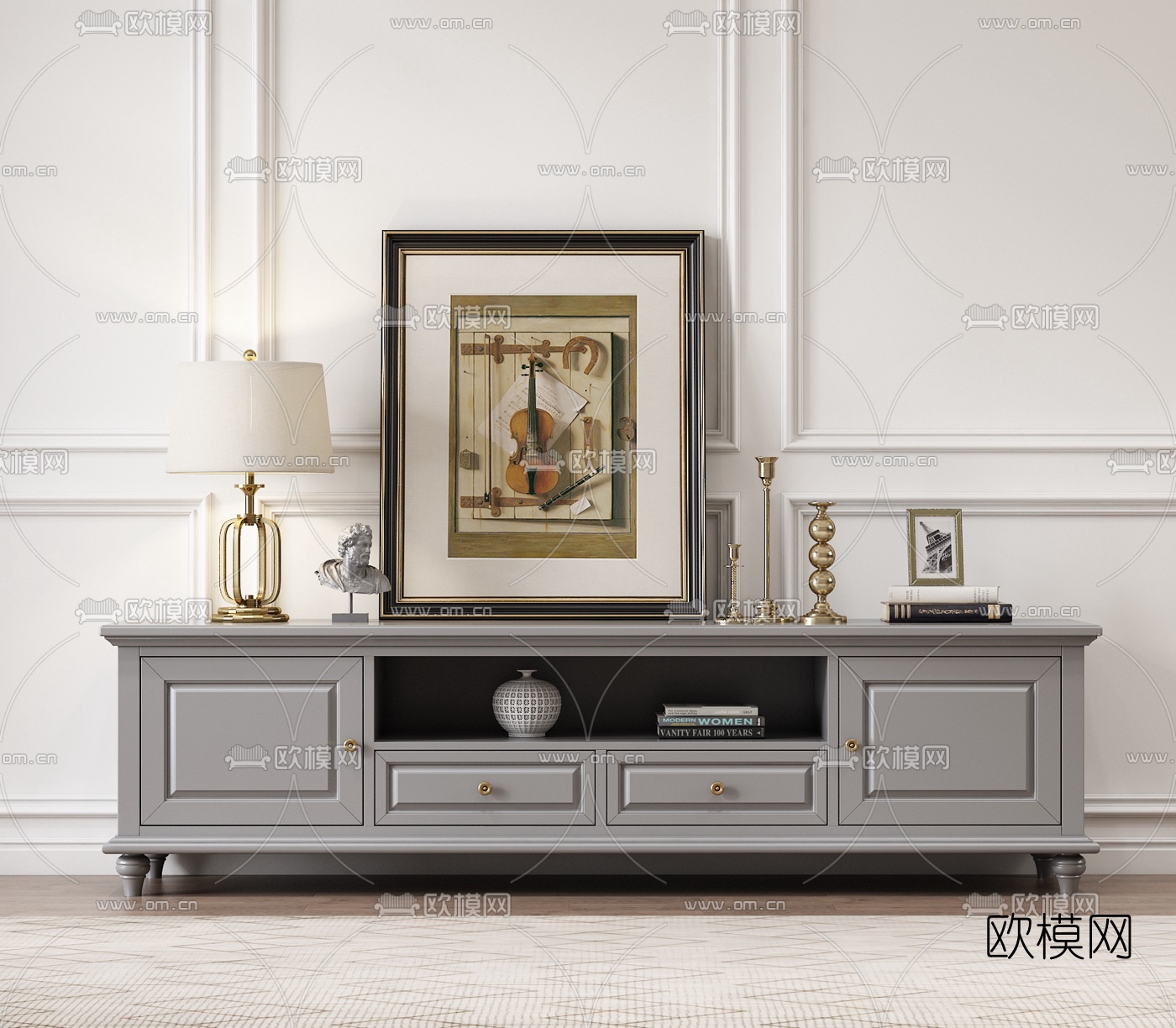 美式轻奢电视柜3d模型下载（渲染图2）