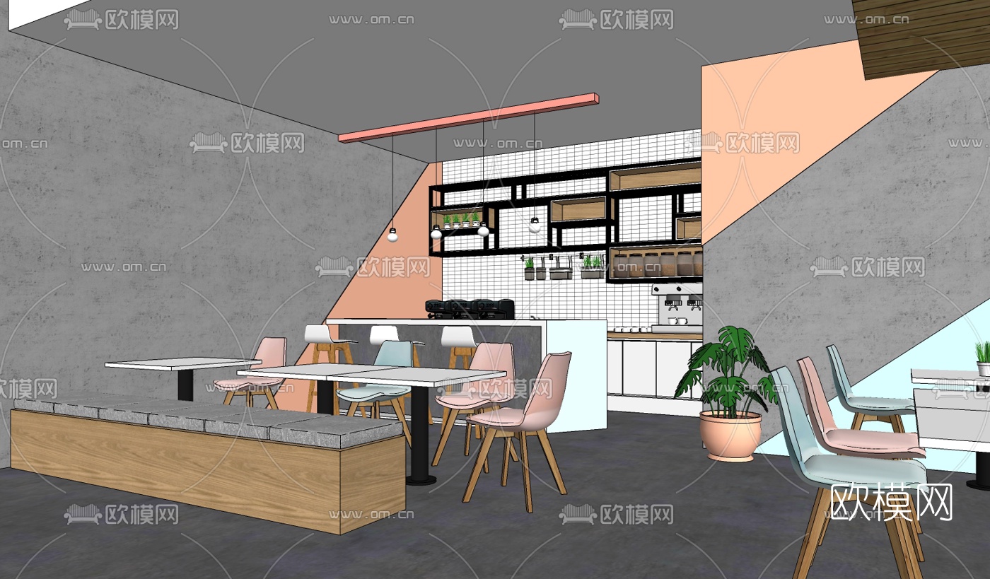 北欧时尚咖啡厅su模型下载（渲染图3）