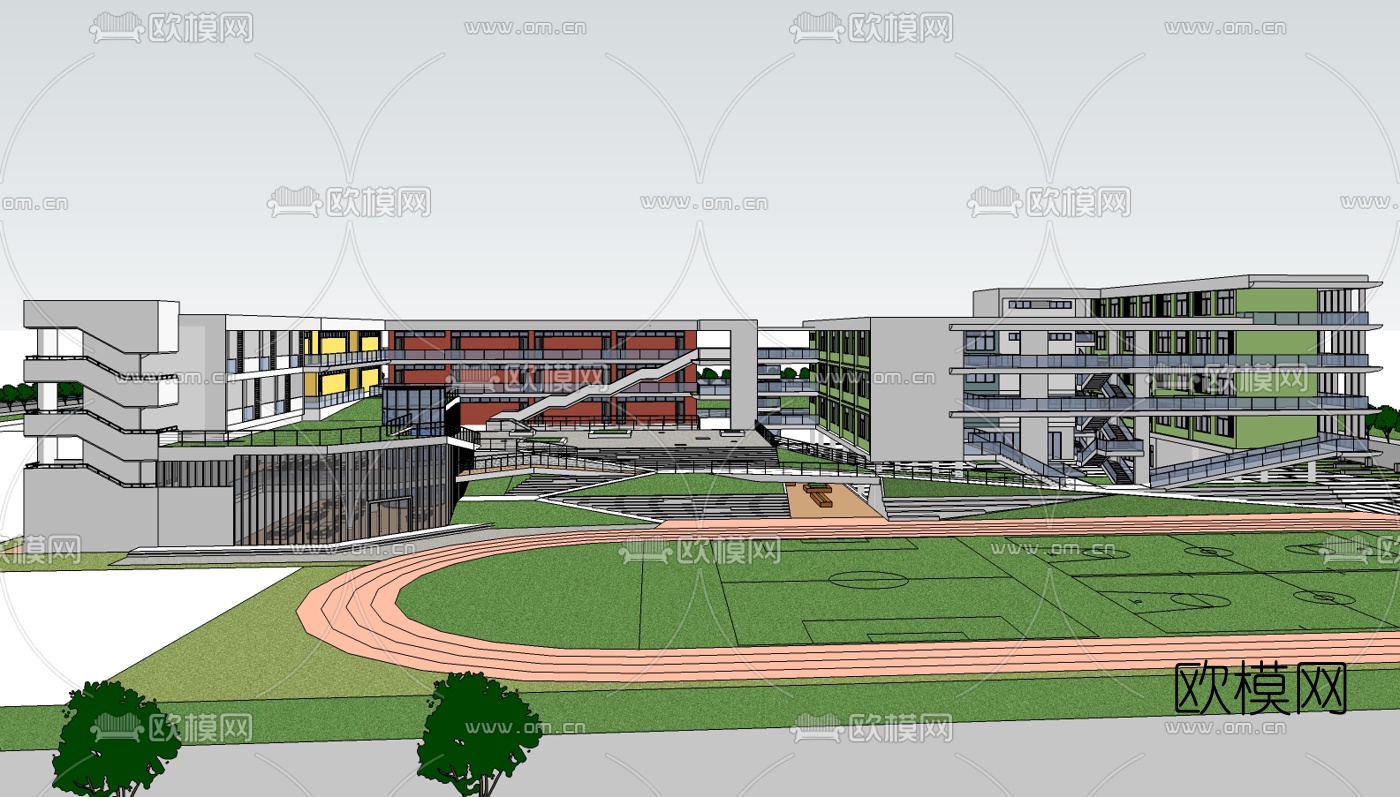 现代教学楼su模型下载（渲染图3）