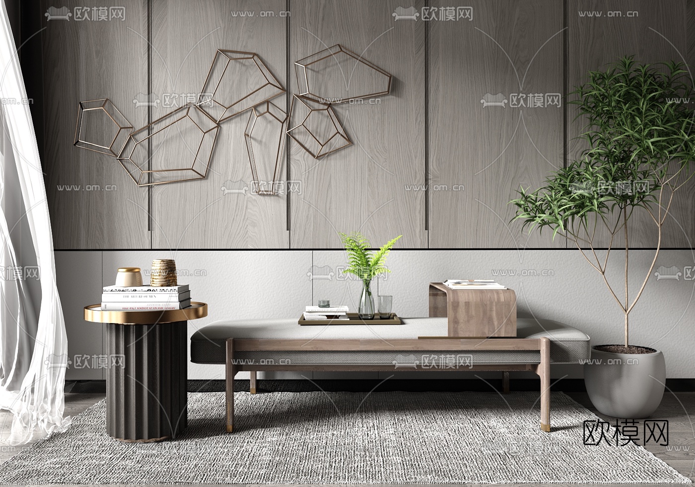 现代轻奢沙发凳su模型下载（渲染图1）