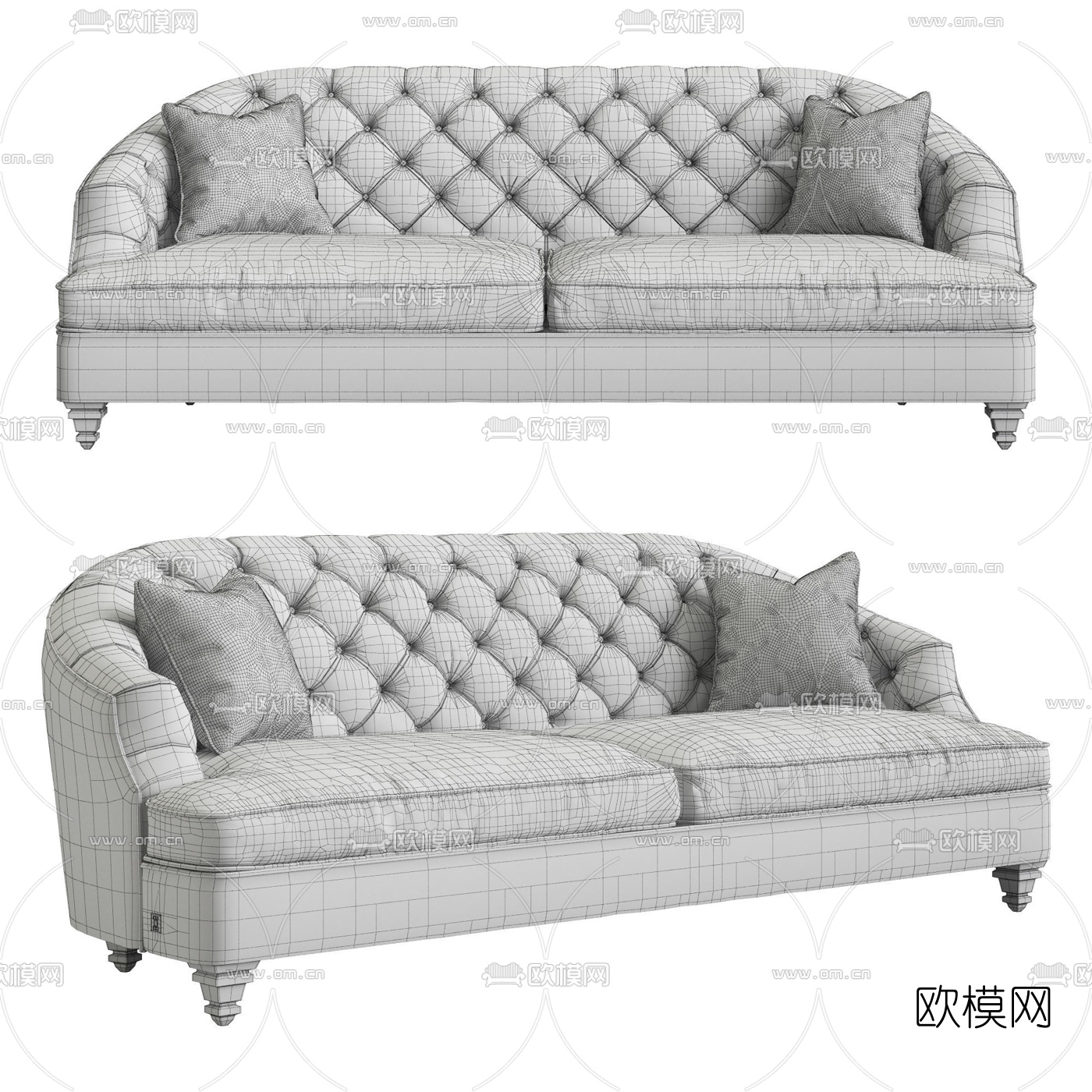 简欧皮革双人沙发3d模型下载（渲染图2）