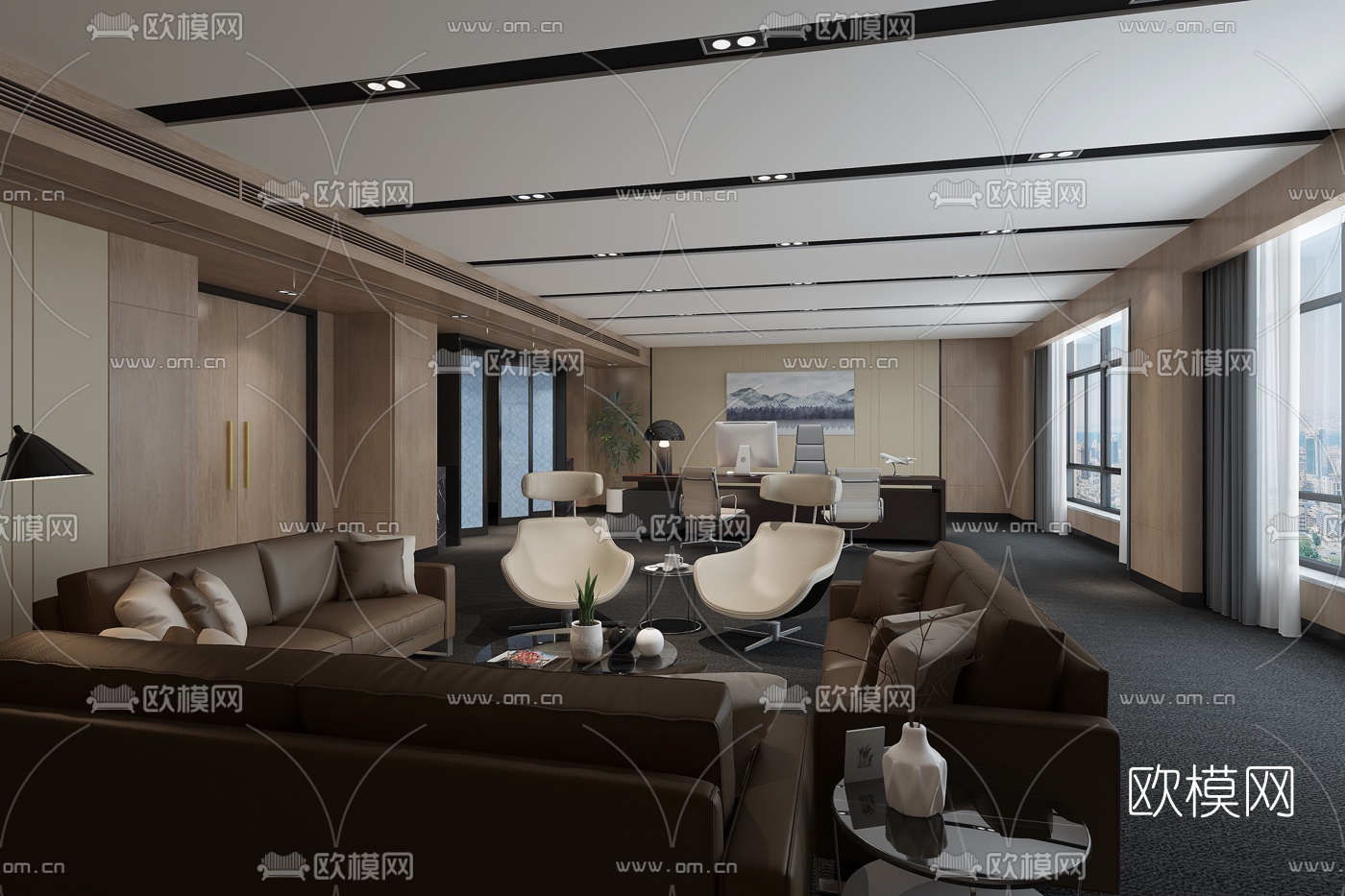 现代总经理办公室3D模型-免费3dmax模型库-欧模网