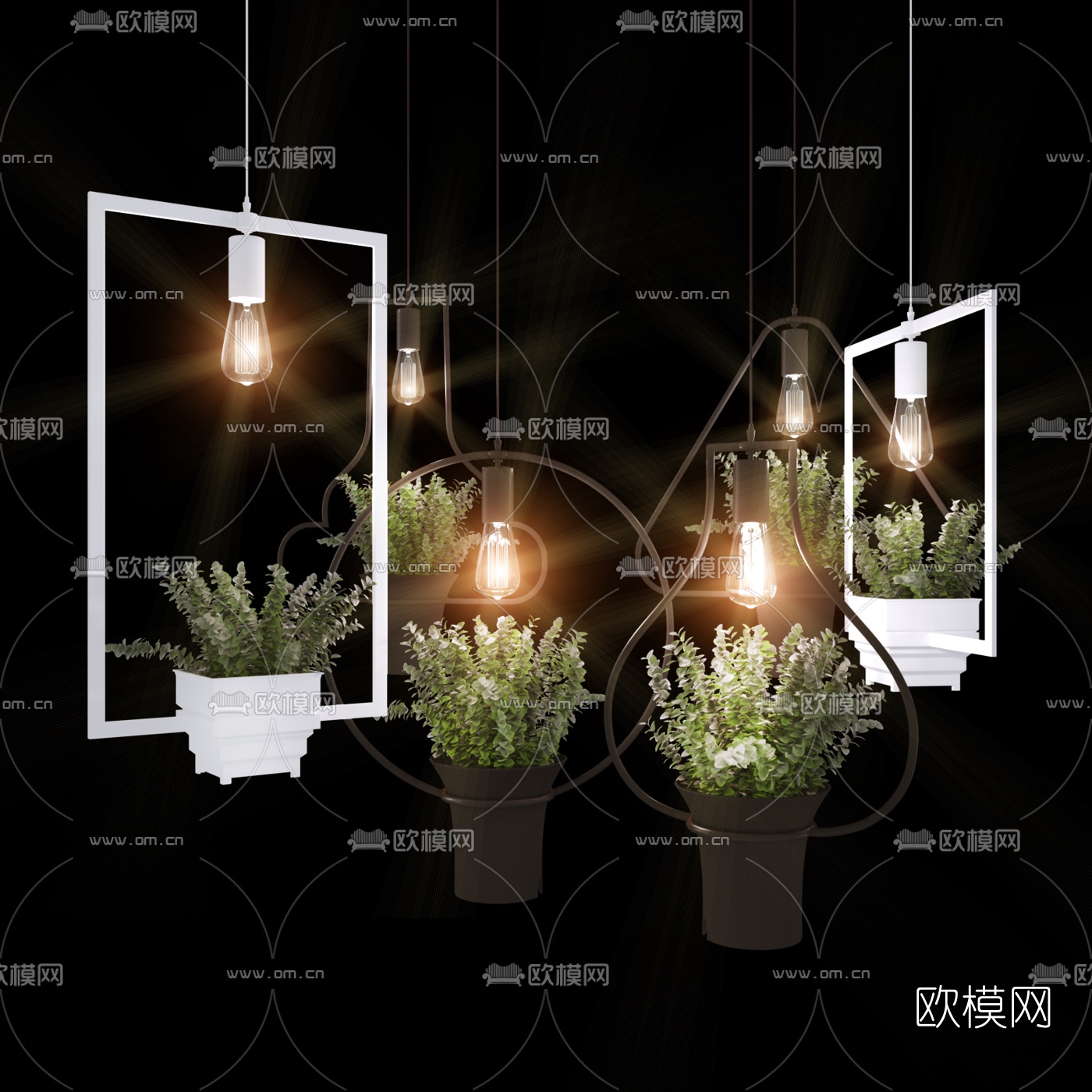 工业风绿植装饰灯3d模型