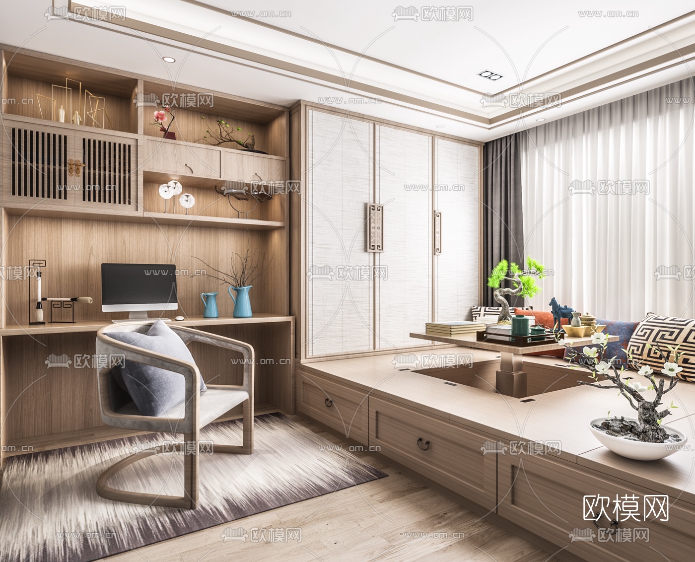 日式榻榻米书房3d模型下载