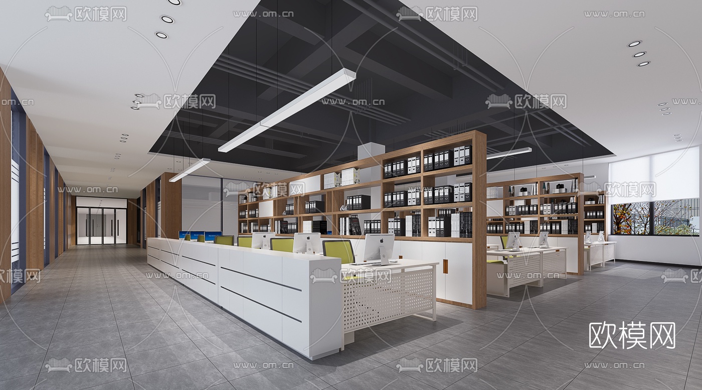 现代敞开式办公室3d模型-免费3dmax模型库-欧模网