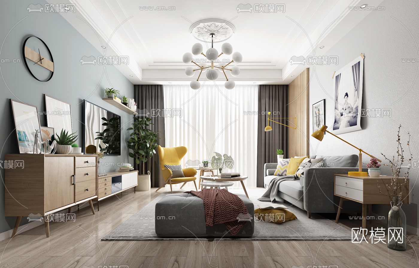 北欧客厅3d模型下载
