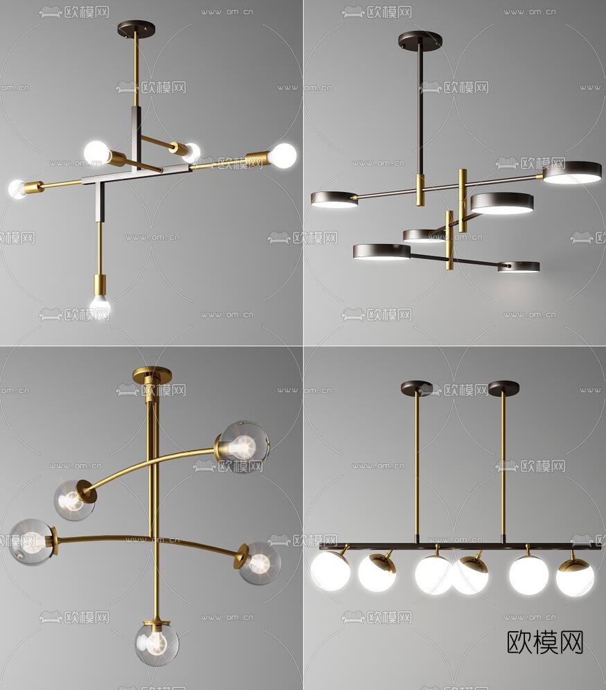 现代金属多头吊灯3d模型下载