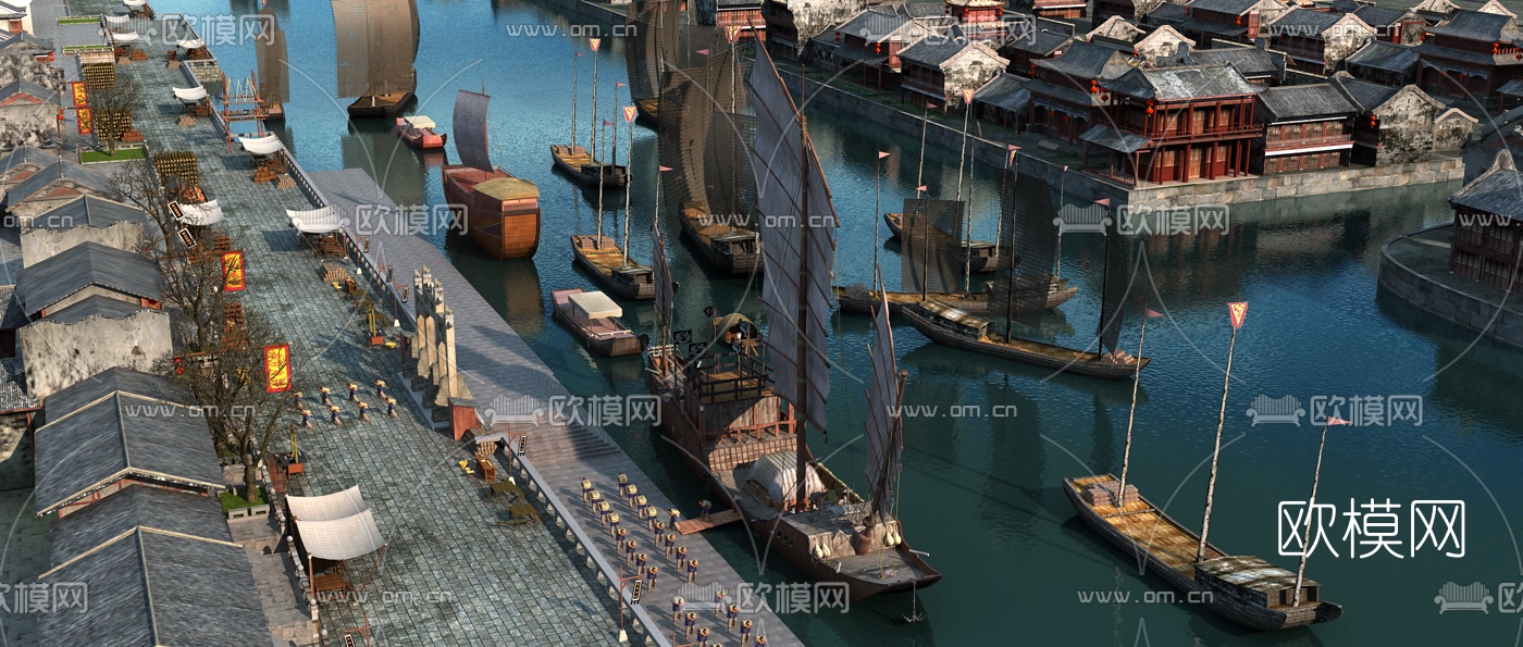 中式古建码头3d模型下载