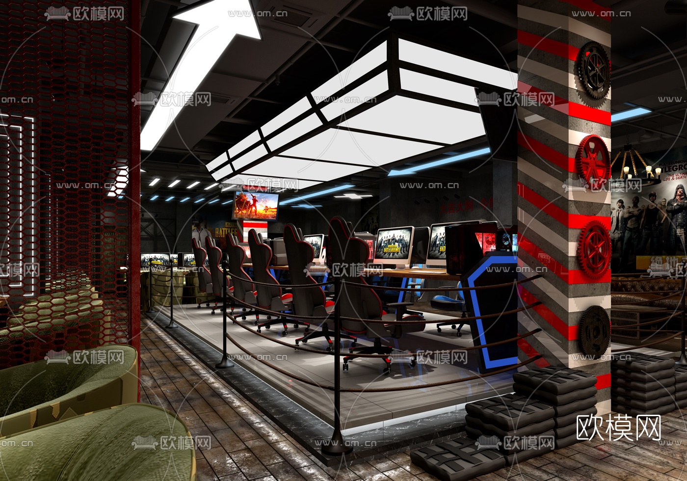 工业风网咖3d模型下载（渲染图2）