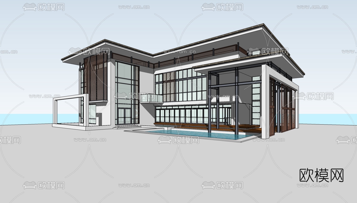 现代独栋别墅su模型-免费3dmax模型库-欧模网