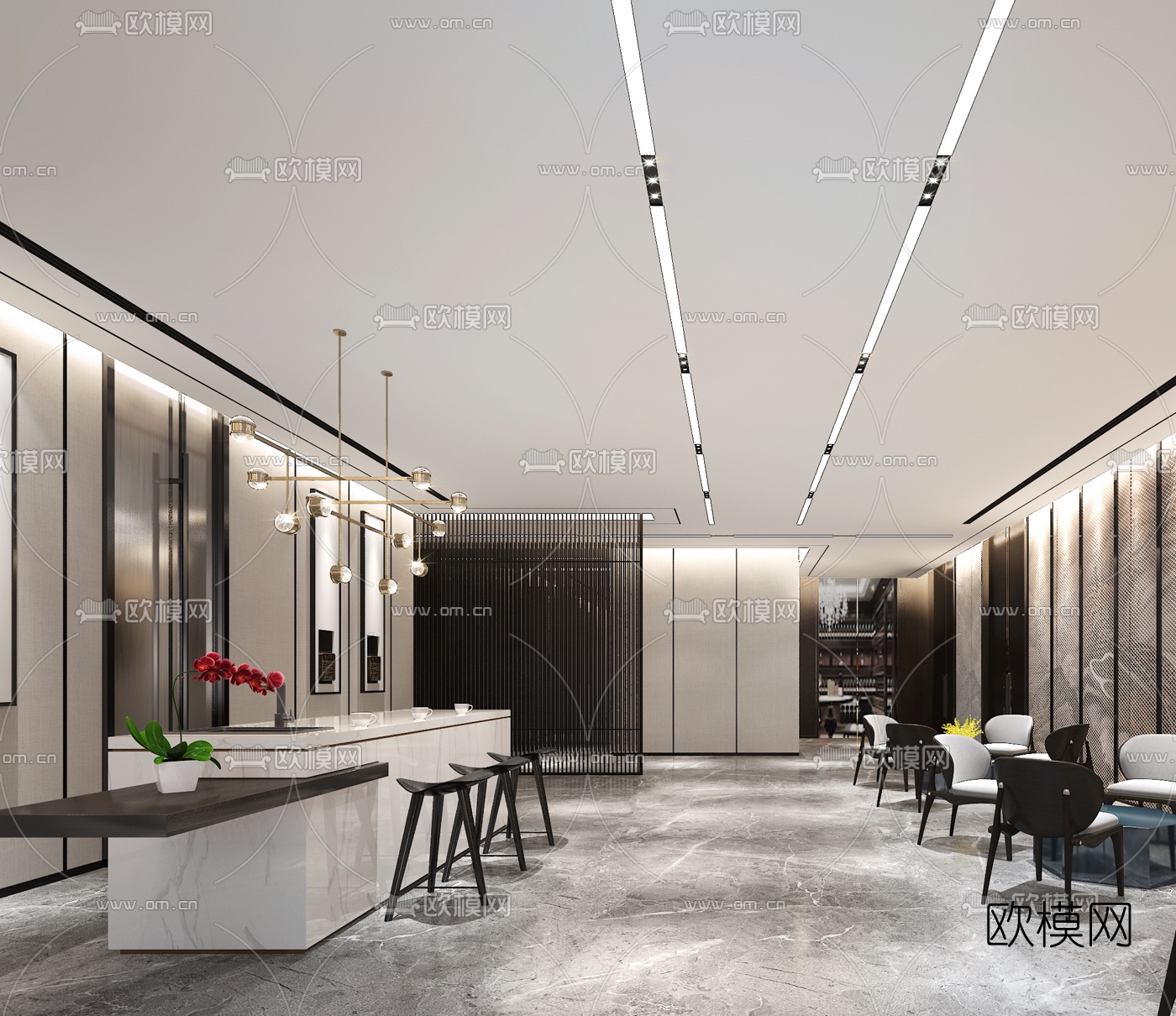 新中式会所休息厅3d模型