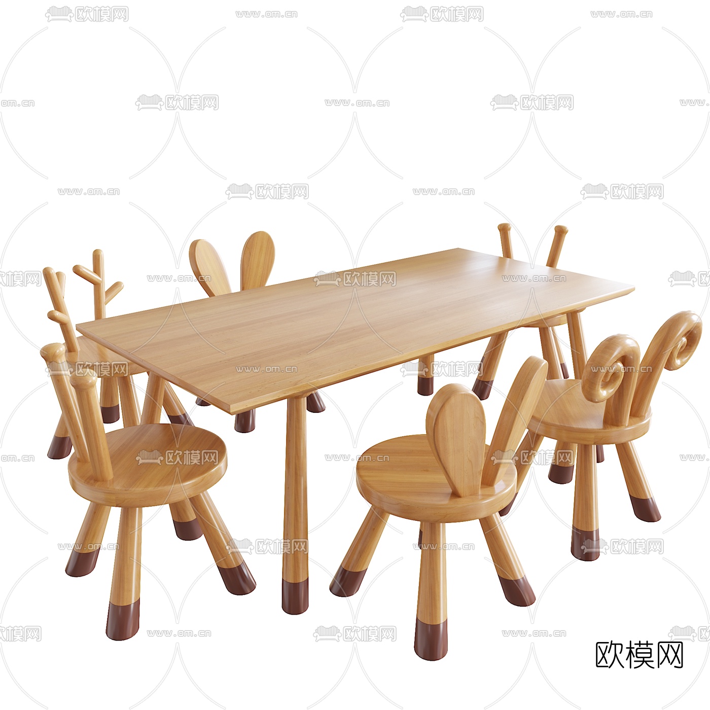 现代实木儿童桌椅3D模型