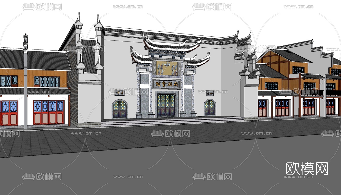 中式商业会馆门面免费su模型下载