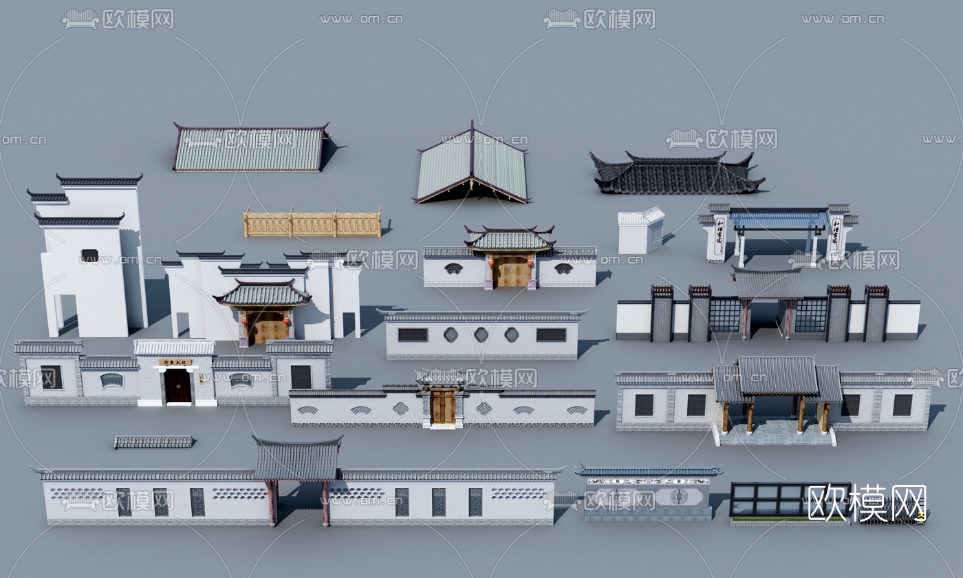 中式庭院大门建筑构件3d模型