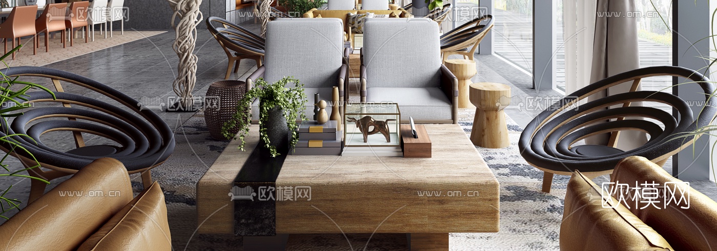 自然风售楼中心洽谈区3d模型下载（渲染图2）