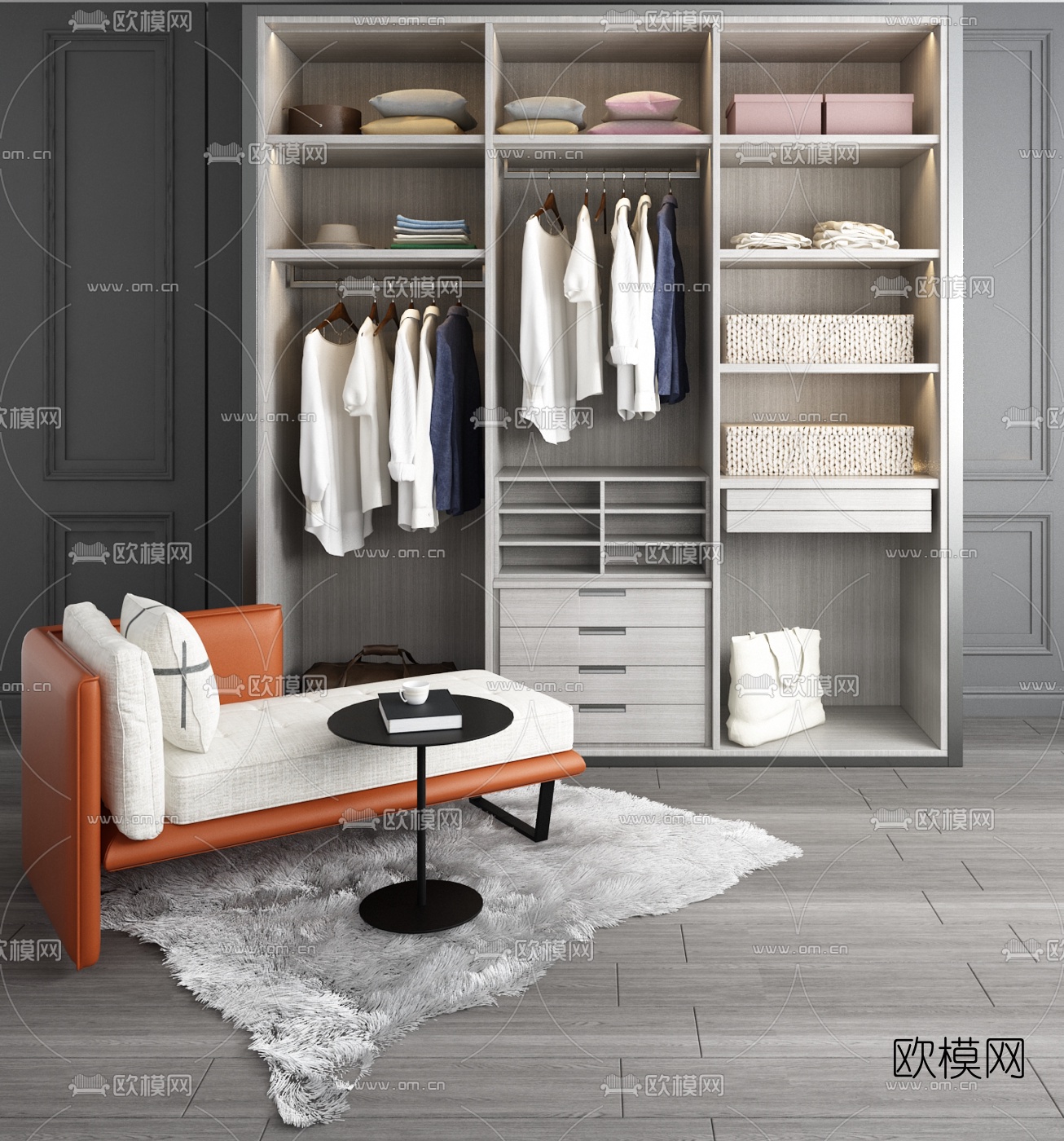 现代衣柜贵妃椅3d模型下载