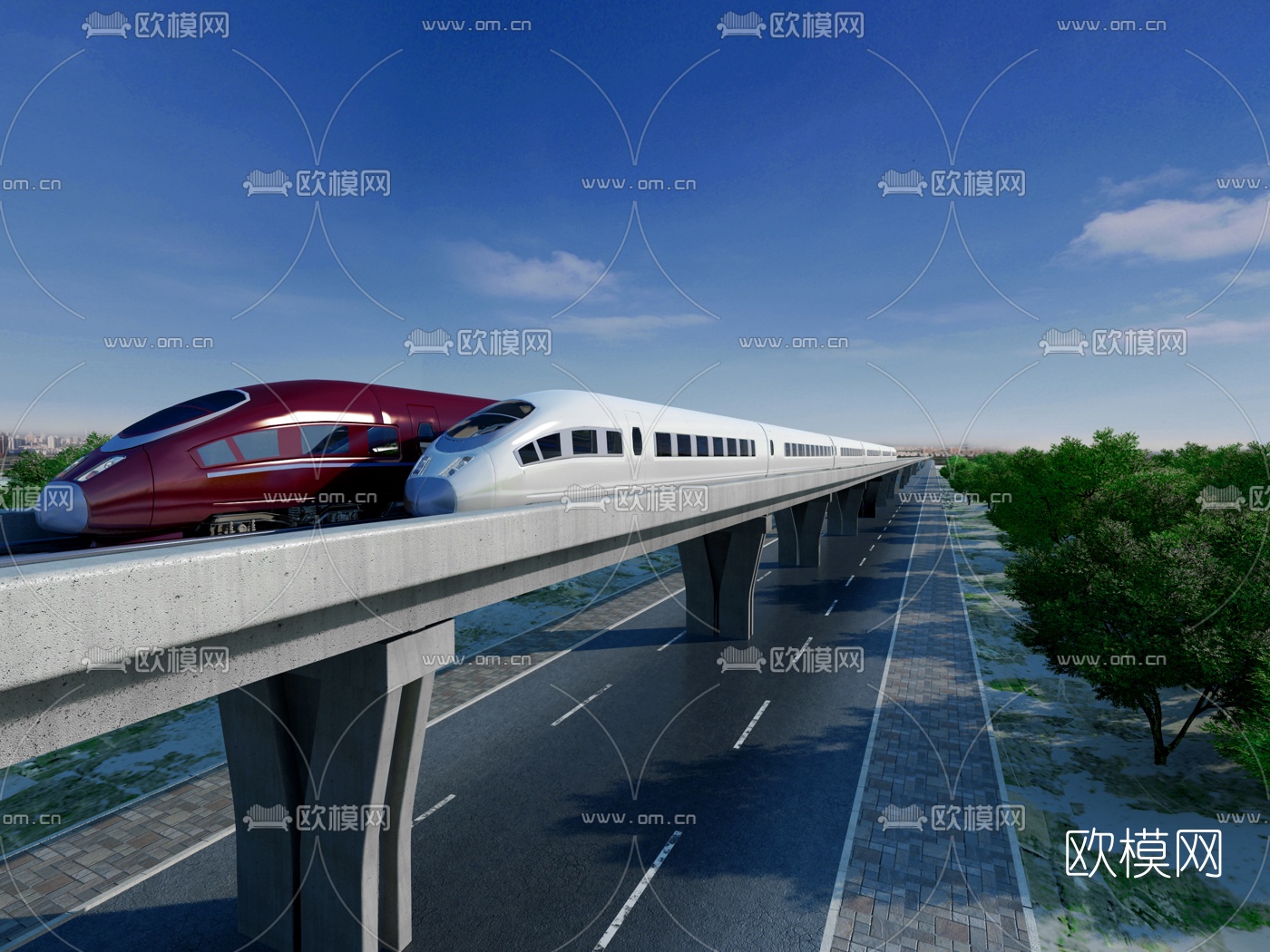 现代动车高架铁路3d模型下载（渲染图1）