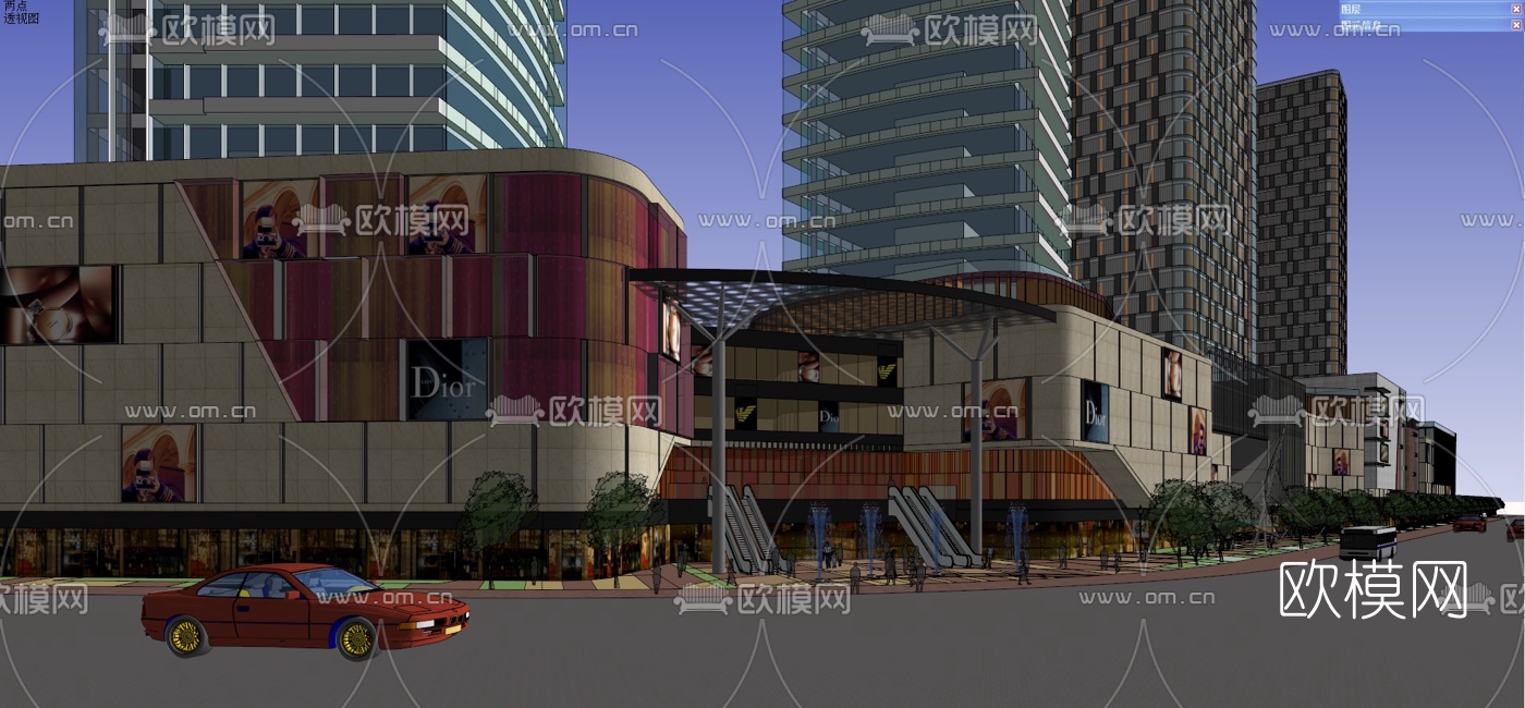 现代商业街规划su模型下载（渲染图3）