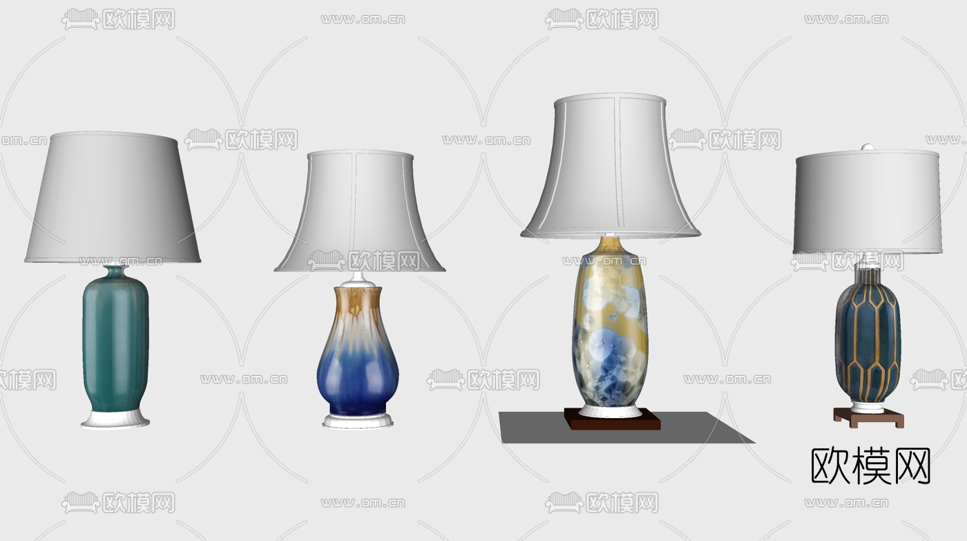 新中式台灯组合su模型下载