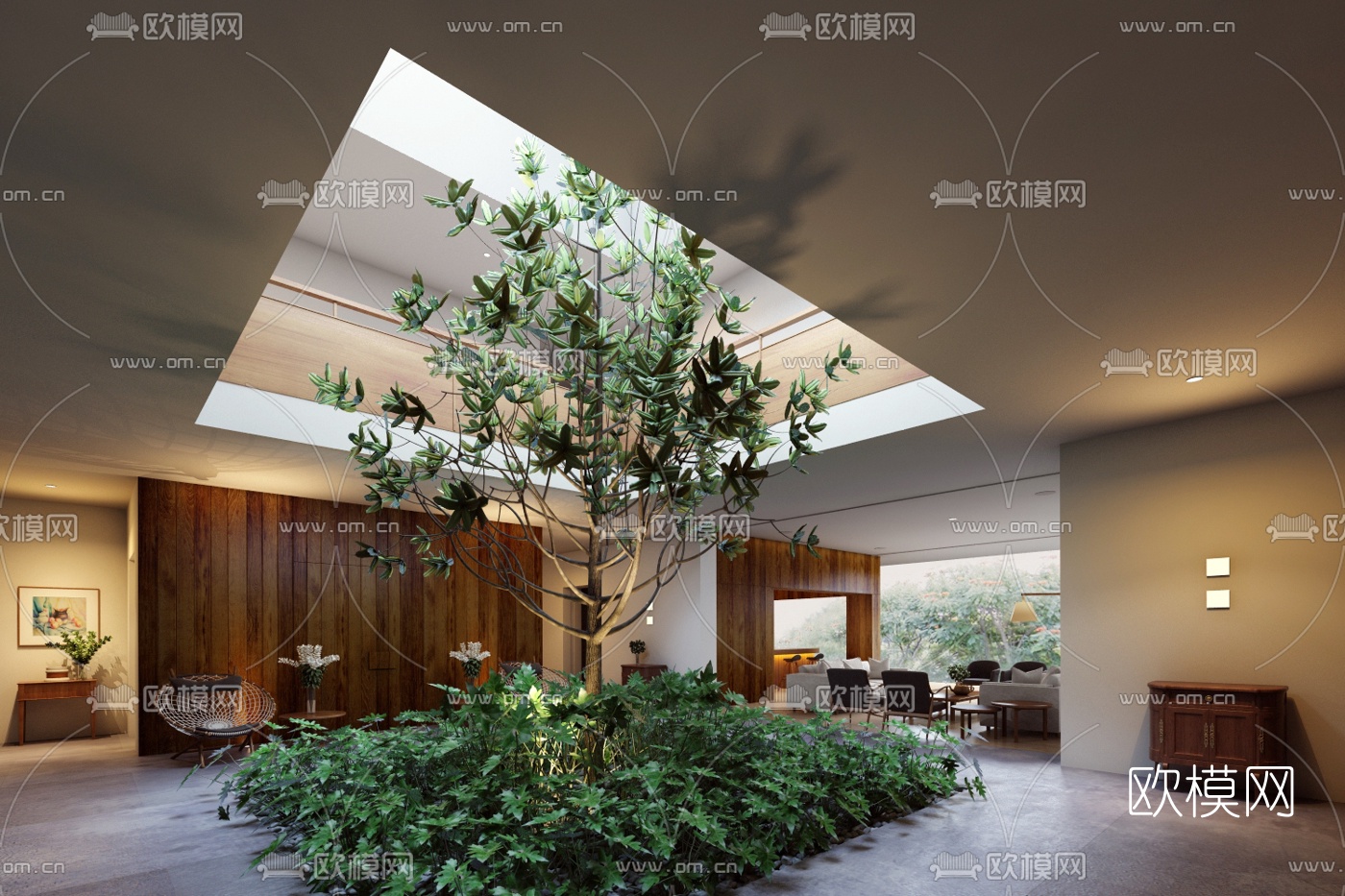现代会所中庭3d模型