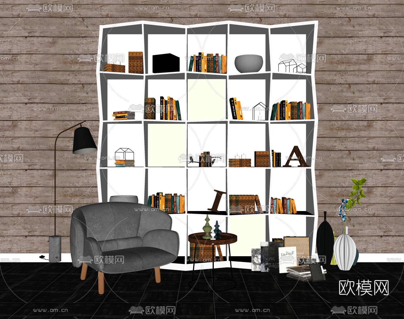 北欧装饰柜单椅组合su模型下载