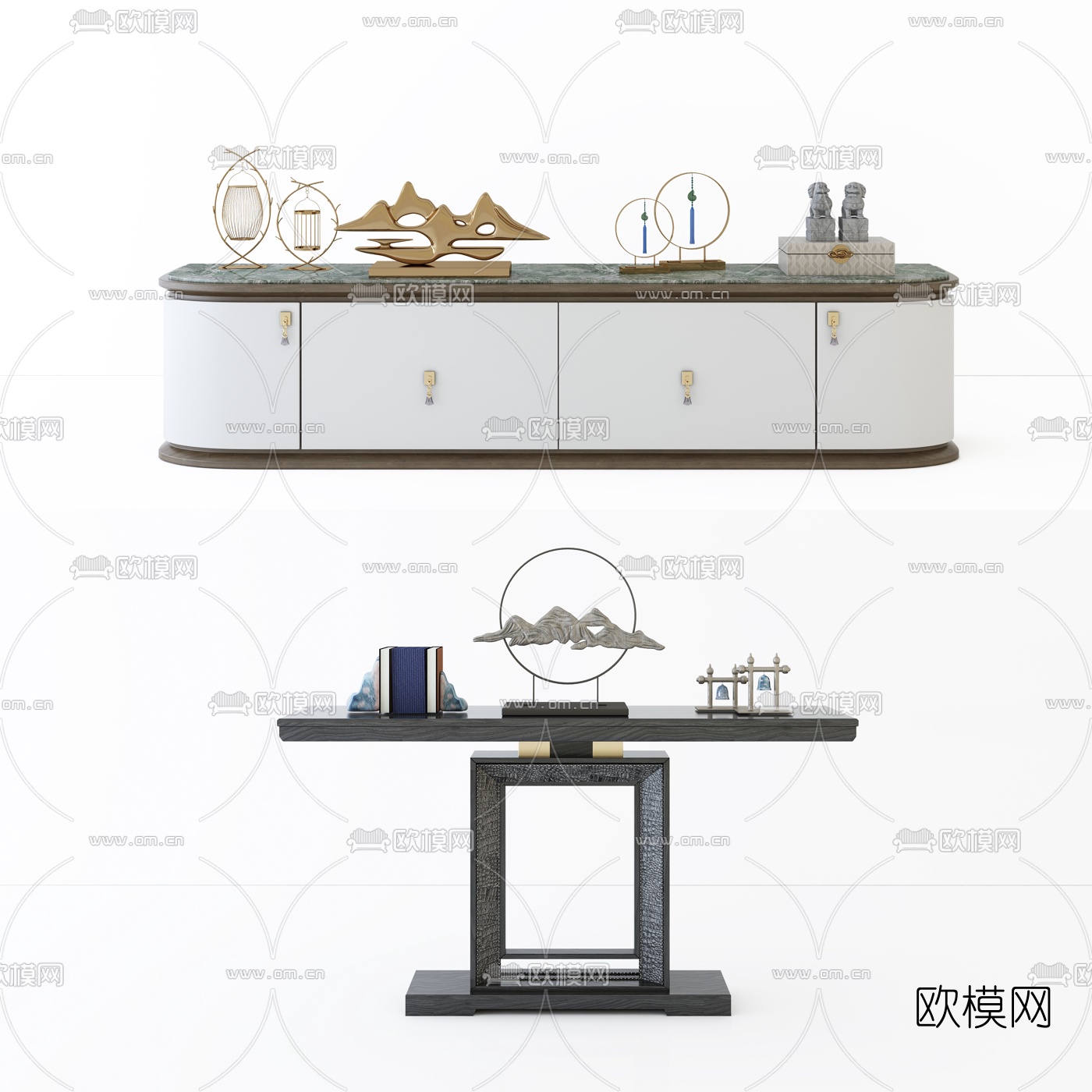 新中式电视柜3d模型下载（渲染图2）