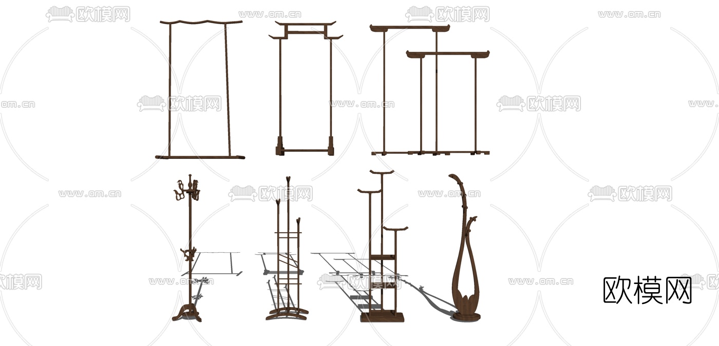 新中式衣架展示架su模型下载