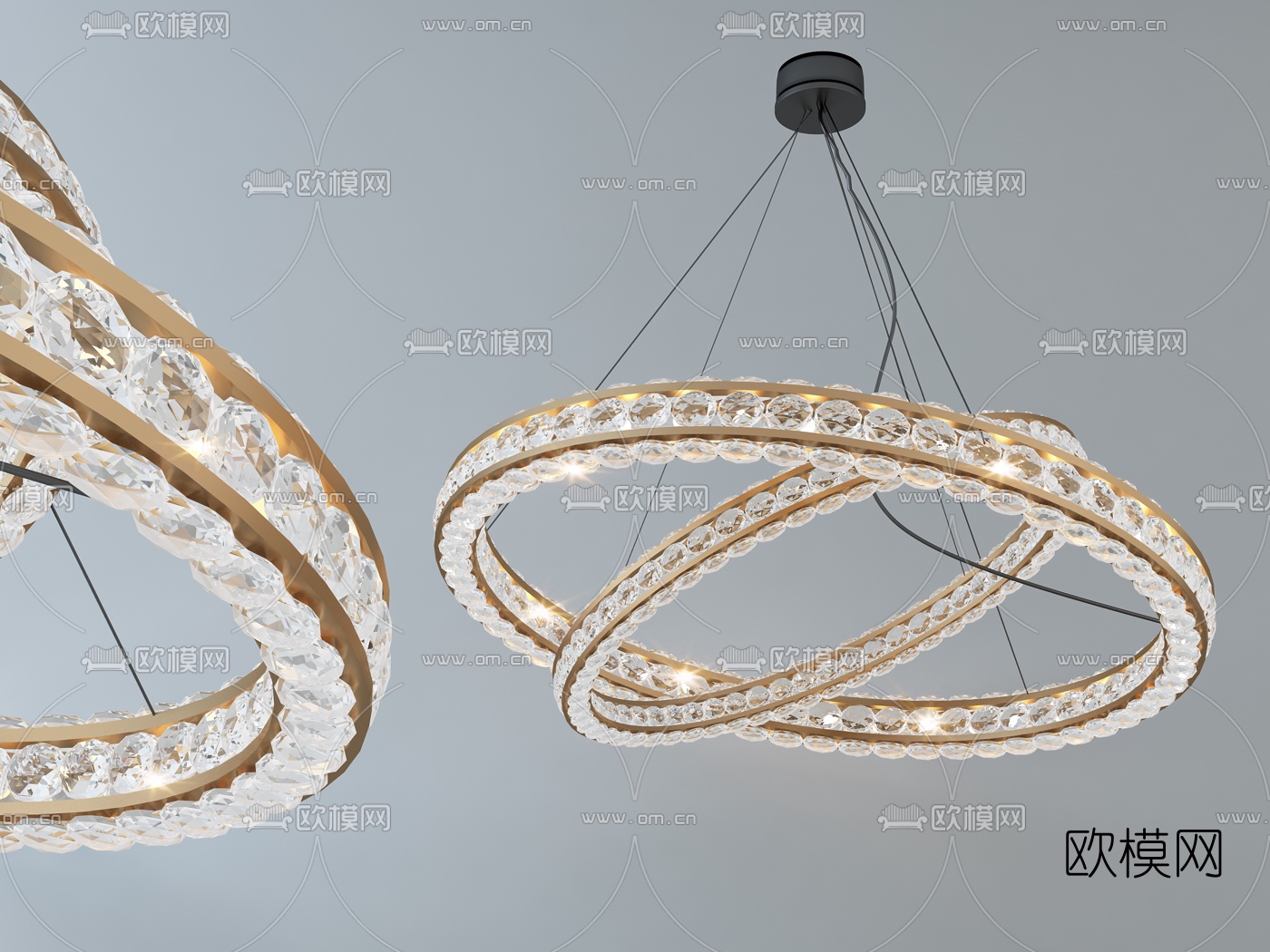 现代金属水晶吊灯3d模型下载