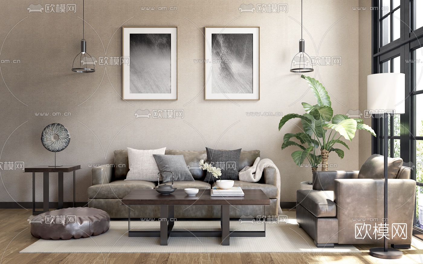 后现代沙发茶几组合3d模型下载（渲染图1）