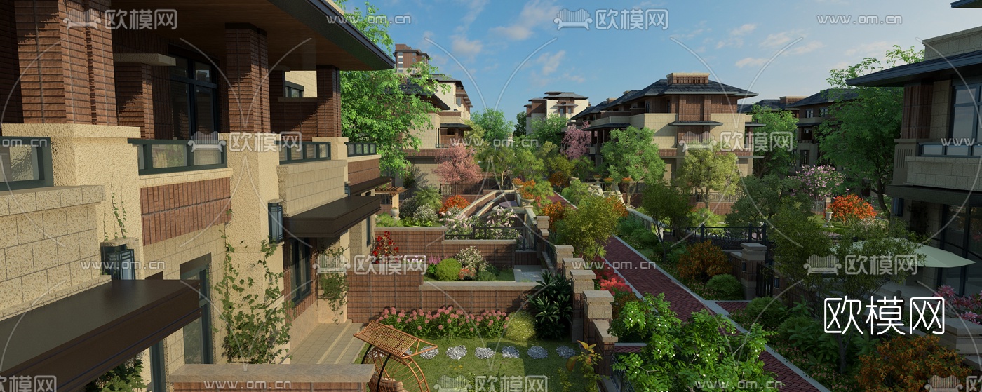 简欧别墅小区外观3d模型下载