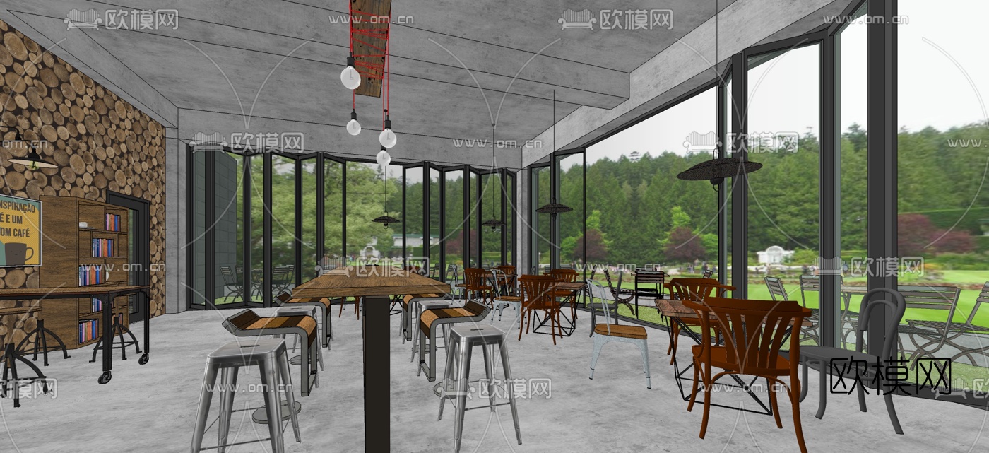 工业风快餐厅su模型下载（渲染图1）