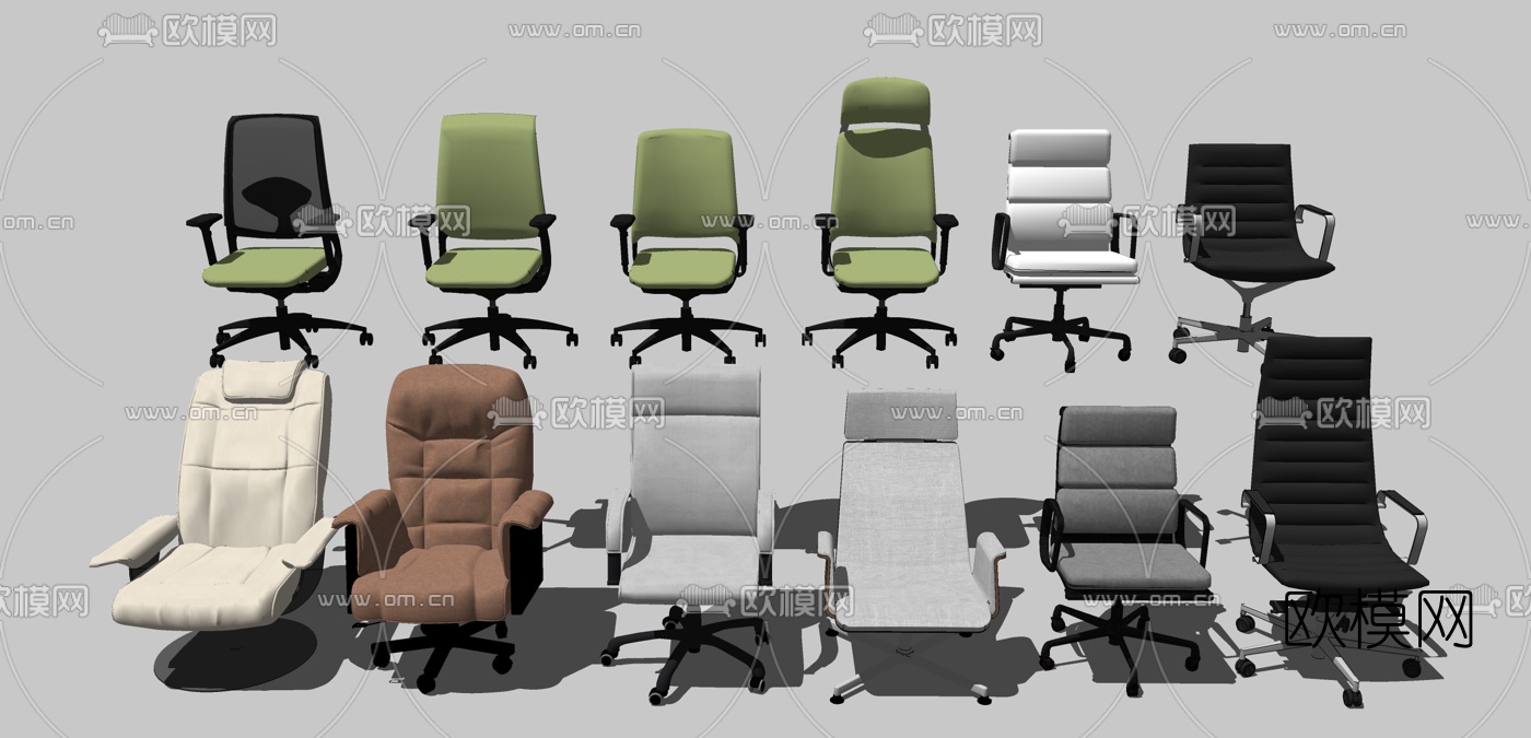 现代办公转椅组合su模型下载（渲染图2）
