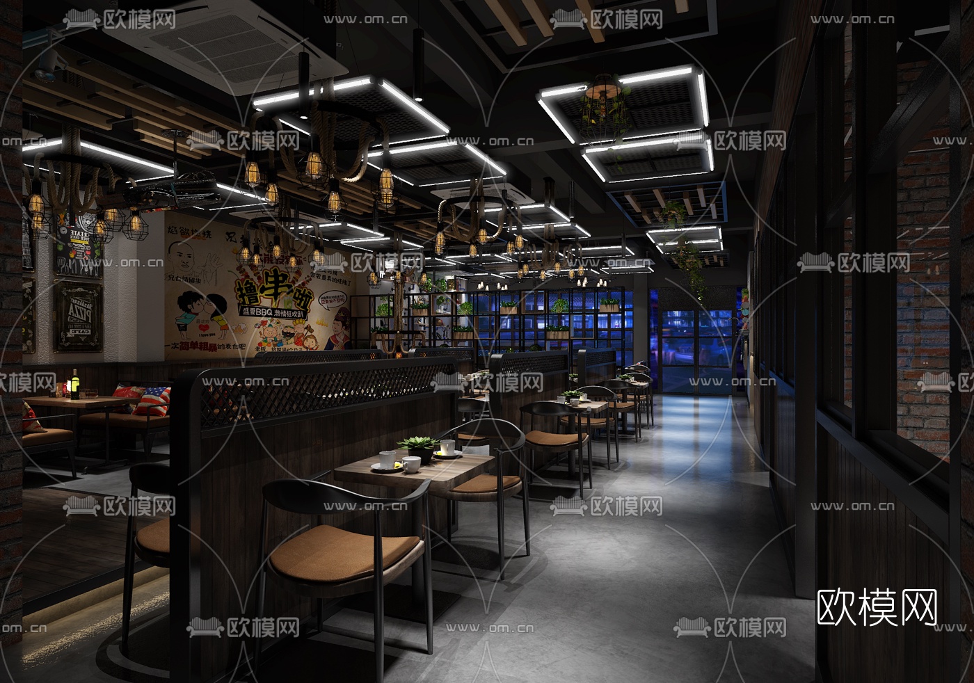 工业风烧烤店3d模型
