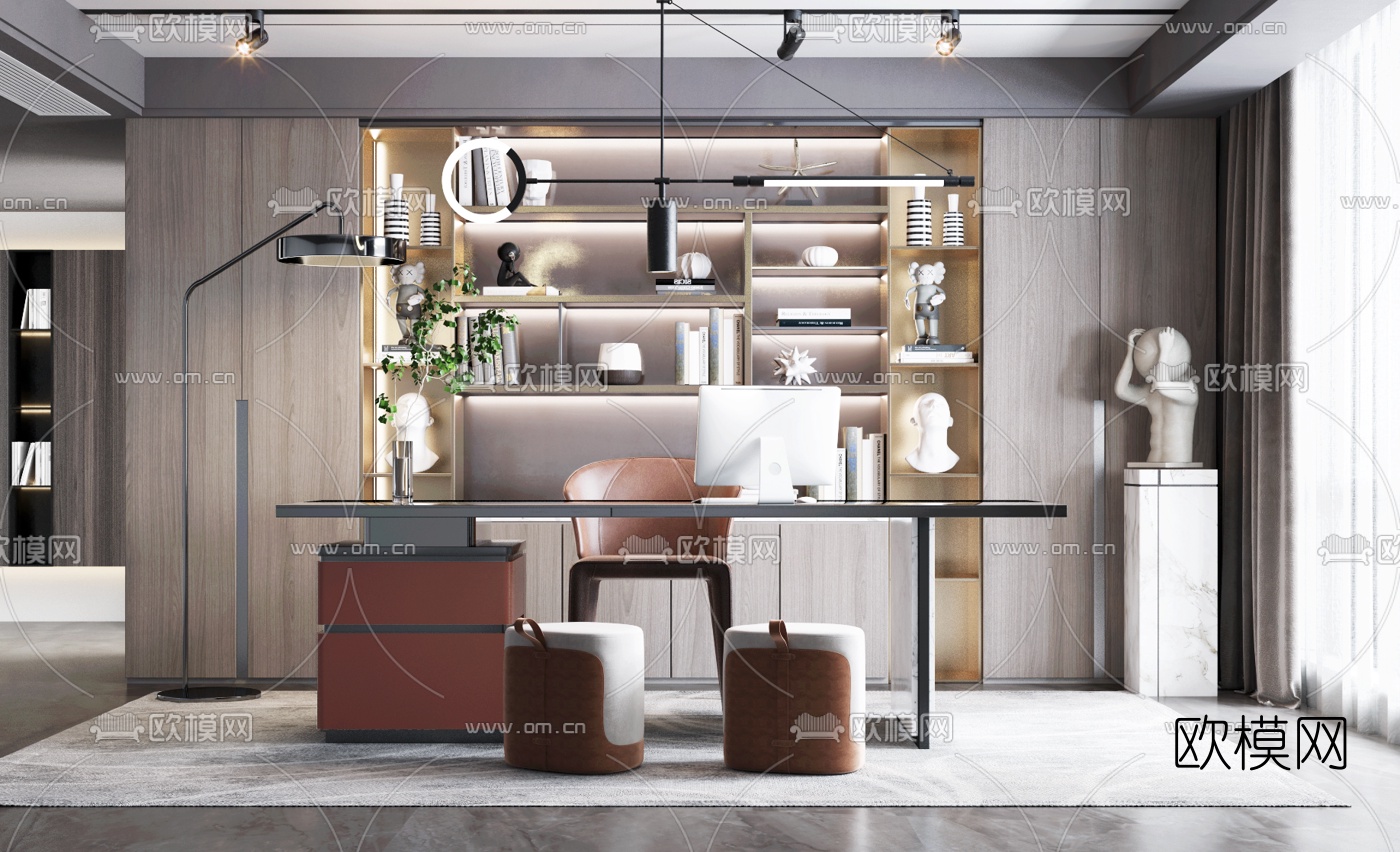 现代书桌椅3d模型下载