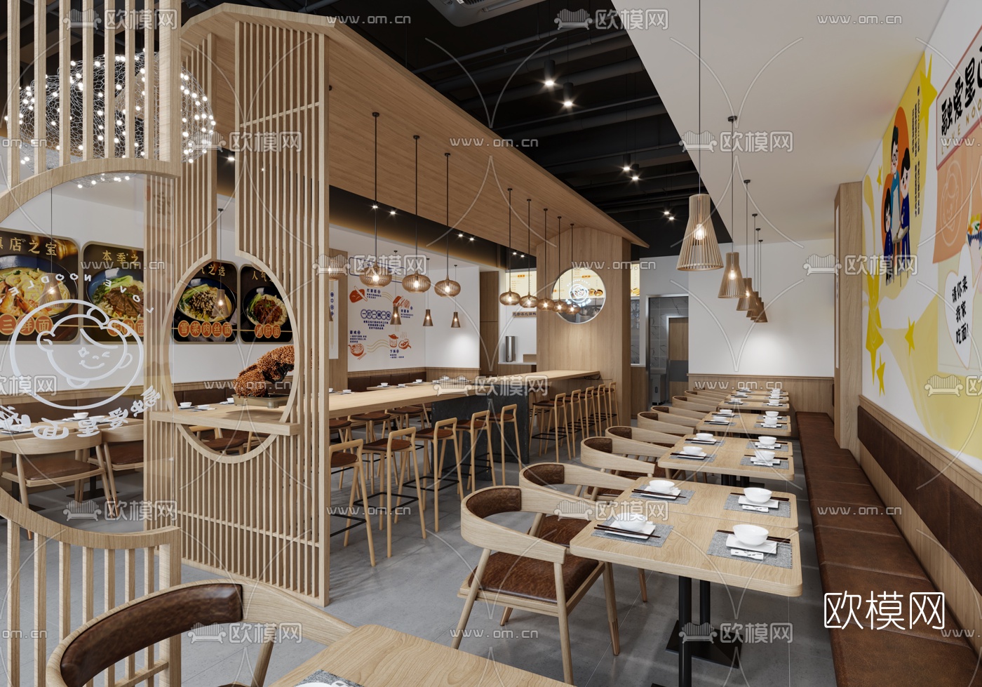 现代面馆快餐厅3d模型下载（渲染图2）