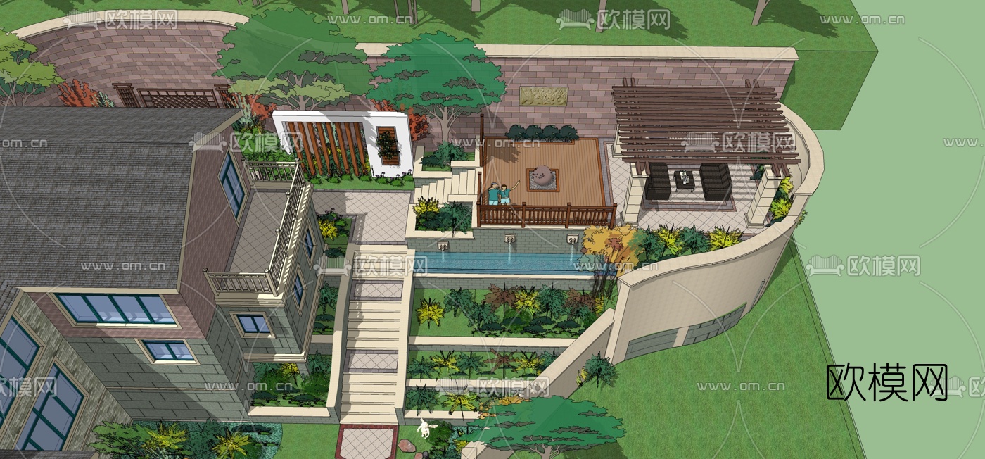 欧式独栋别墅su模型下载（渲染图5）