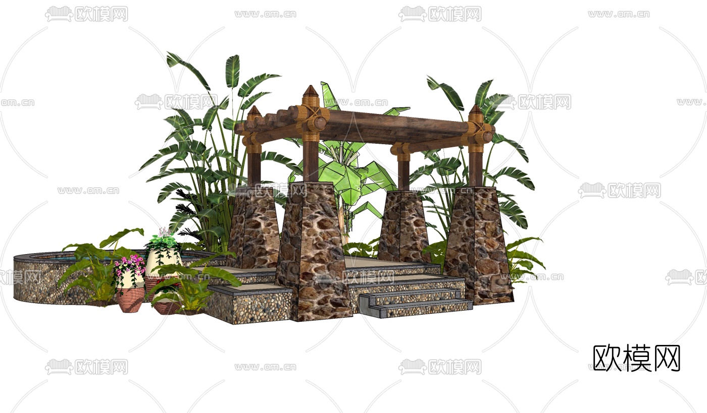 自然风廊架su模型下载（渲染图4）