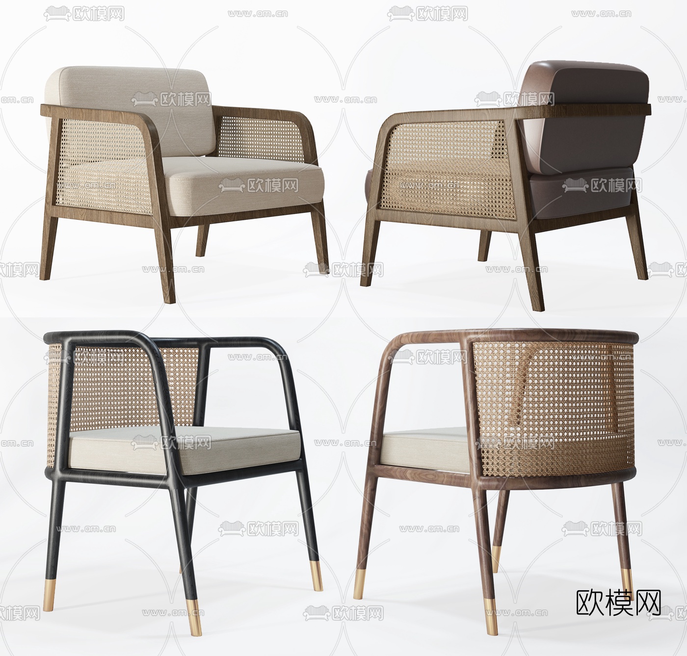 现代藤编单人沙发3d模型下载