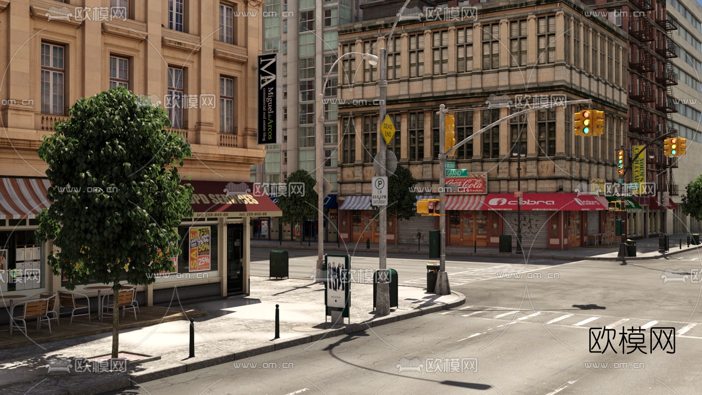 欧式城市街道建筑外观3d模型