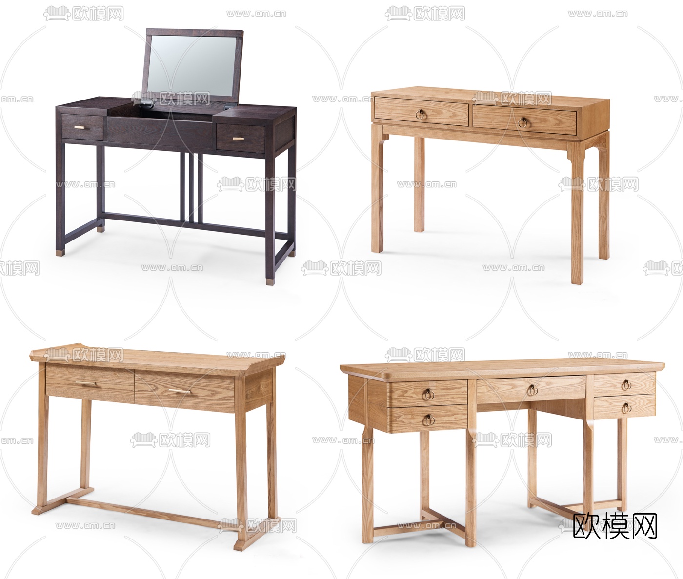 新中式书桌梳妆台3d模型下载