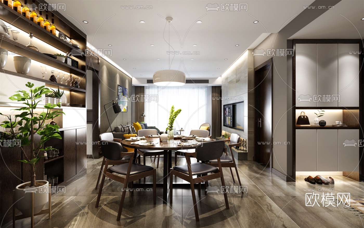 现代混搭客厅餐厅3d模型