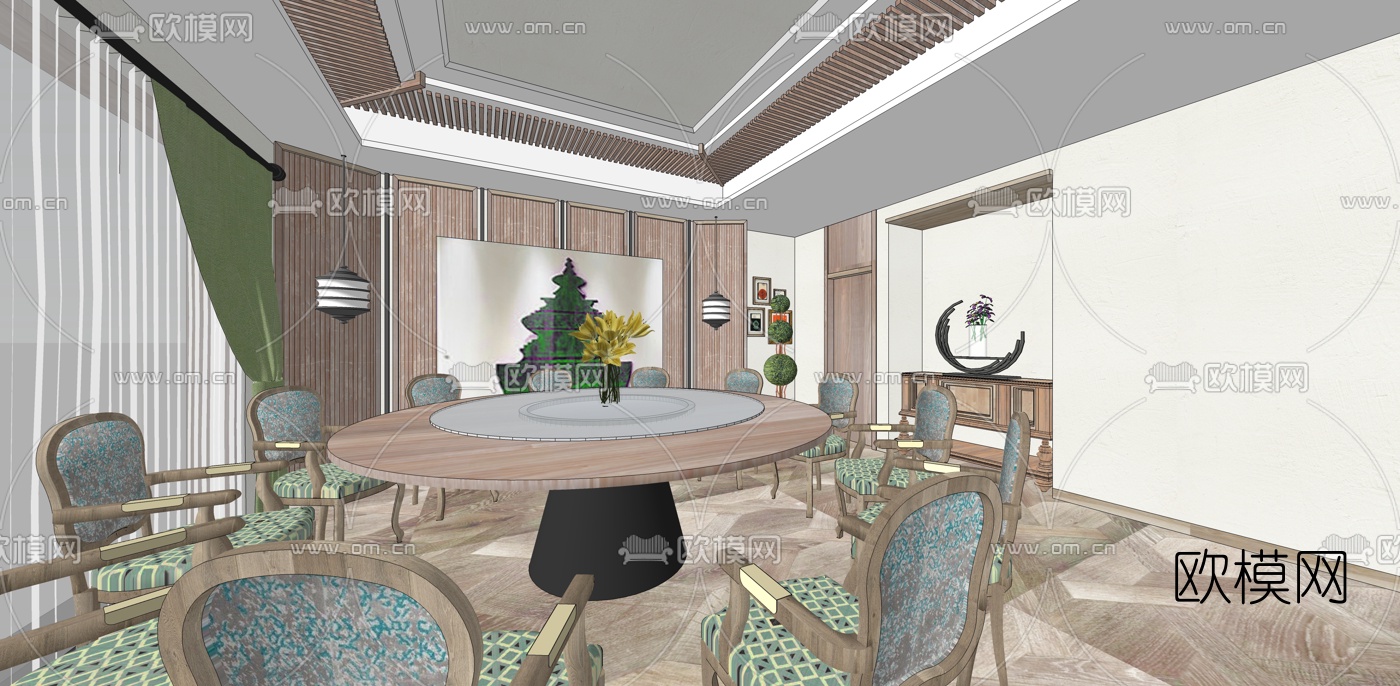 简欧酒店包房su模型下载（渲染图2）